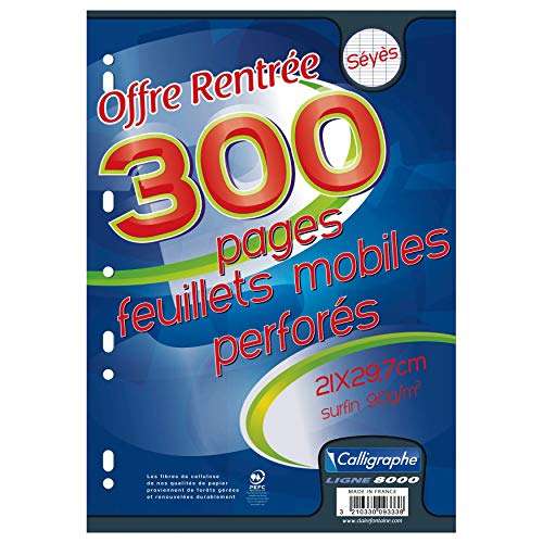 Paquet de 300 feuillets mobiles sous film Calligraphe 9333C (gamme scolaire Clairefontaine) - A4 21x29,7 cm, Grands carreaux