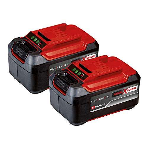 Lot de 2 batteries 18V Einhell Power-X Change - 5.2Ah, Témoin de charge (Compatibles outils 36V Power X-Change)