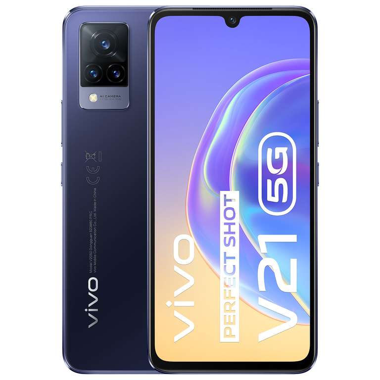 [Clients RED by SFR] Smartphone 6,44" Vivo V21 5G Noir/Bleu - Full HD+ Amoled 90 Hz, Dimensity 800U, 8/128Go (Via ODR de 40€)