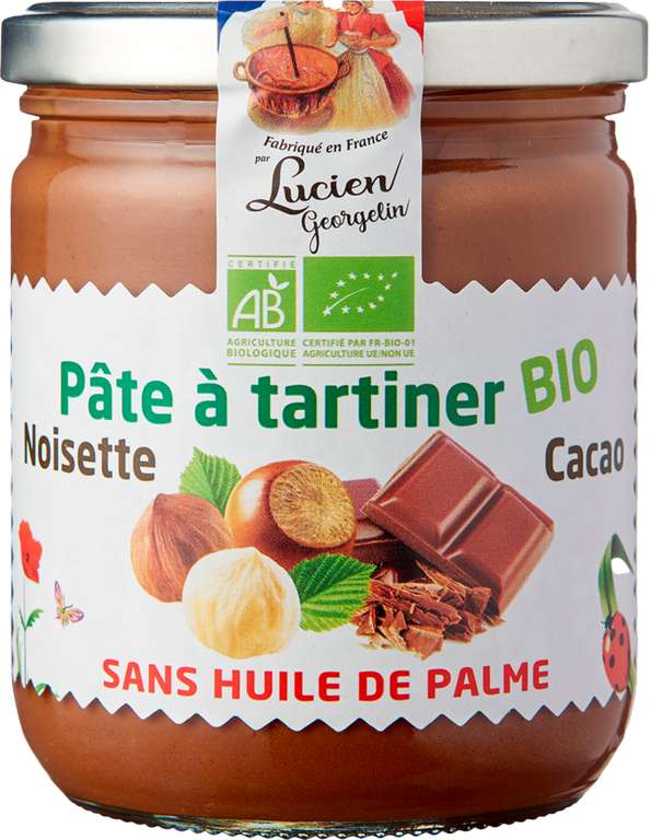 Pot de pâte à tartiner Bio Lucien Georgelin - 400g, au cacao et aux noisettes, sans huile de palme