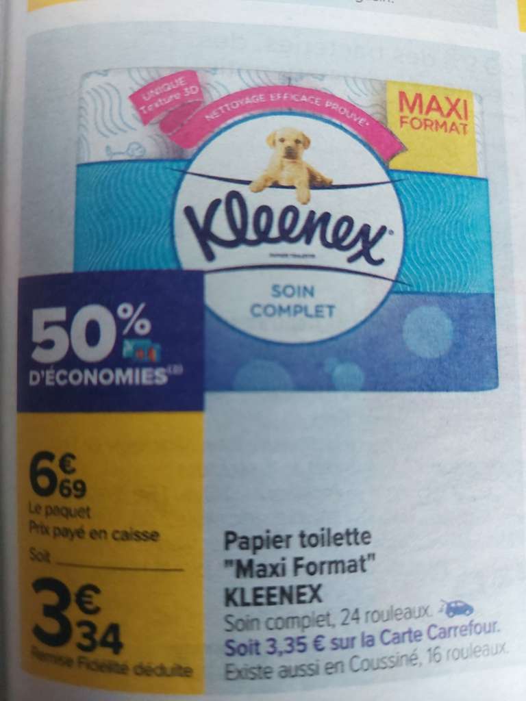 Papier toilette Kleenex Soin Complet - 24 rouleaux (avec 3,34€ sur la carte)