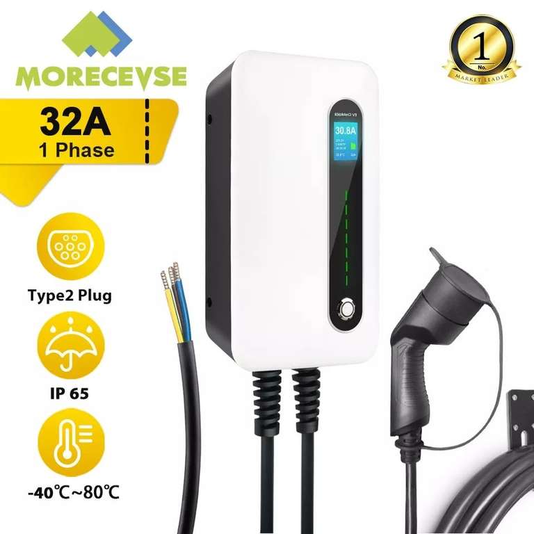 Borne de recharge monophasé Morec type 2 - 7kwh, 32A, IP65