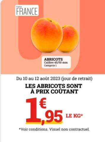 Abricot origine France, Calibre 45/50 CAT1 à prix coûtant