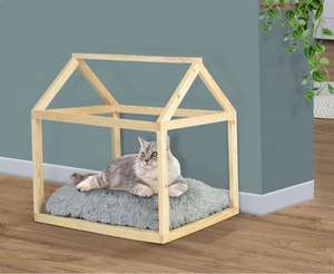 Lit cabane en bois avec coussin pour chat/chien