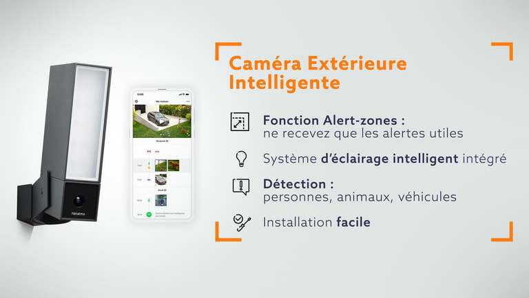 Caméra de surveillance extérieure Netatmo Presence NOC01-FR (Version avec  Sirène NOC-S-W-FR à 159.99€) –