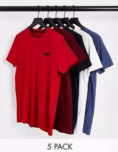 Lot de 5 t-shirts à logo emblématique Hollister Exploded - noir/bleu/rouges/blanc (Jusqu'à 33.81€ avec le code ALLIN)