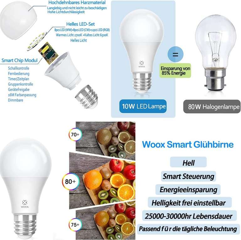 Lot de 4 Ampoules Connectées Woox - Alexa, 10W Wifi Led, Smart Bulb E27 (Via coupon - Vendeur tiers)