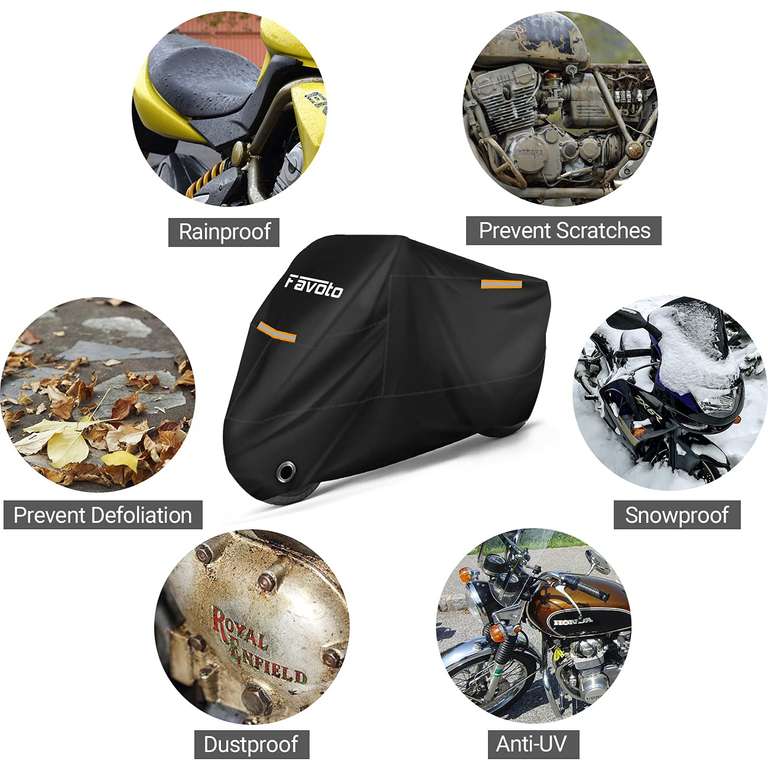 Housse de Protection + sac de rangement pour Moto Favoto 210T 265x105x125cm XXXL- Résistante aux intempéries/déjections