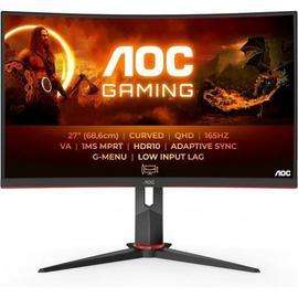 Ecran PC AOC Gaming incurvé CQ27G2S/BK - 2560 x 1440 QHD, 165 Hz, Dalle VA - 250 cd/m², 4000:1, HDR10, 1 ms