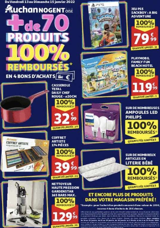 [Carte Waaoh] Sélection de produits 100% remboursés via 4 bon d'achat - Auchan Creil-Nogent sur Oise (60)