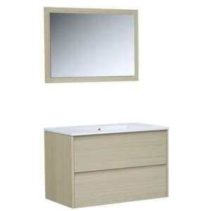 Ensemble meuble de salle de bain Lake - bloc 2 tiroirs avec vasque encastrée et miroir L80 cm