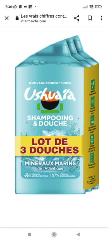 Lot de 3 gels douche/shampoing Ushuaia - différentes variétés, 3 x 300 ml (via 4,63€ sur la carte de fidélité)