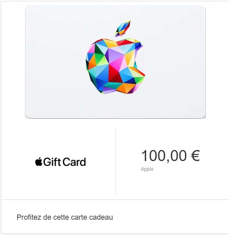 10 € de crédit  offert pour l'achat d'une carte cadeau Apple de 100 €  🆕