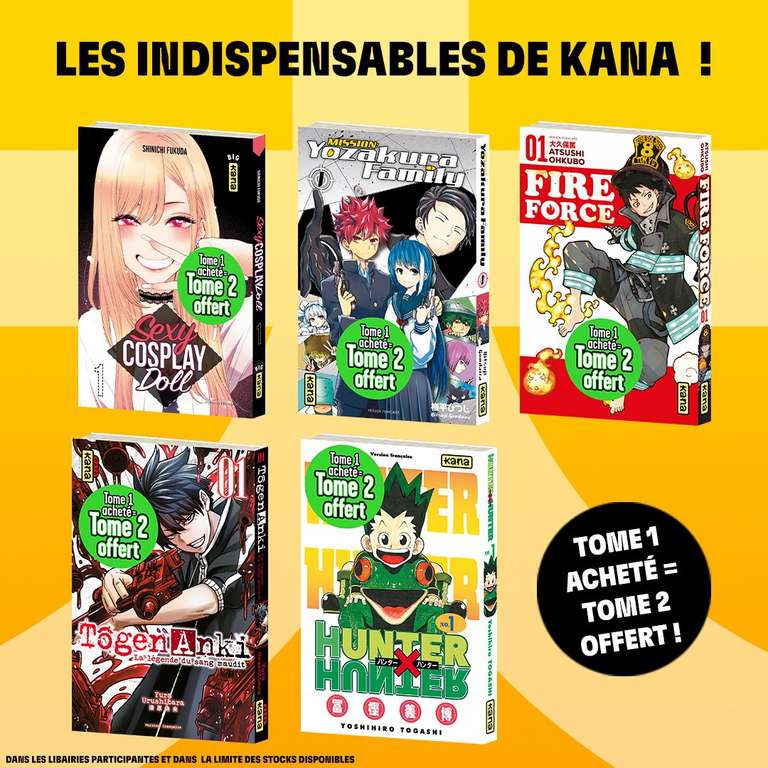 Tome 1 acheté = Tome 2 offert sur une sélection de 5 mangas Kana - Magasins participants