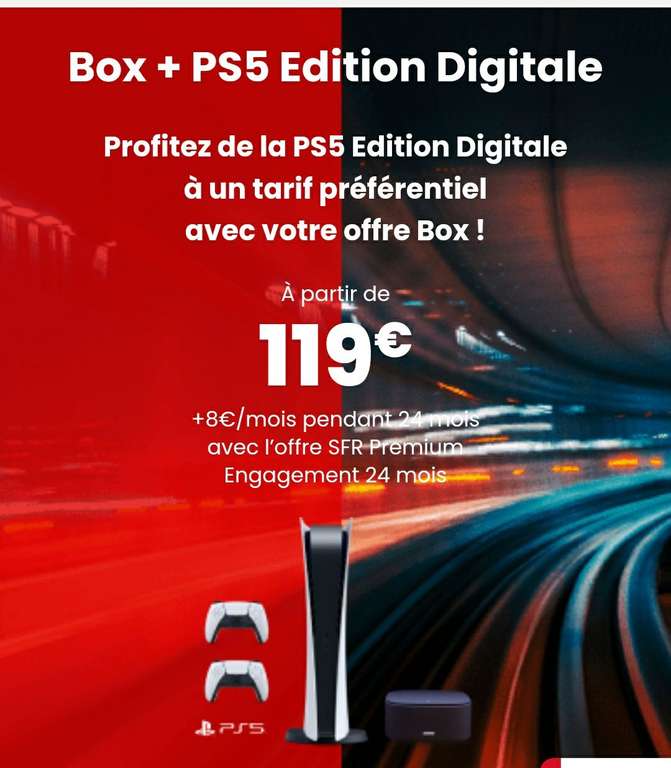 PS5 Edition Digitale + Abonnement SFR Fibre Premium 43.99/mois avec 24 mois d'engagement