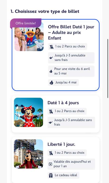 Billet 1 jour Adulte au prix Enfant Disneyland Paris du 6 avril au 5 mai (booktickets.disneylandparis.com)