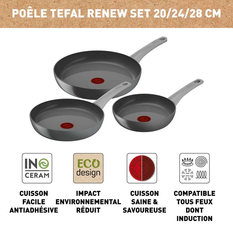 Set 3 poêles Tefal Céramique Renew On - 20/24/28 cm (C4279132)