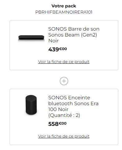 Pack Barre de son Sonos Beam (Gen 2) + 2 Enceintes bluetooth Sonos ERA 100