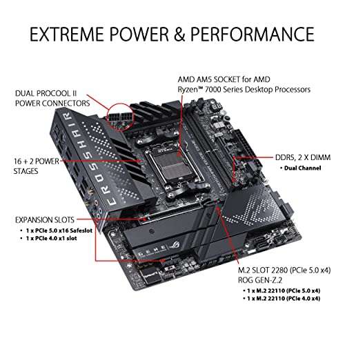 ASUS ROG STRIX X670E-F – Carte mère gaming AMD Ryzen AM5 ATX (PCIe 5.0,  DDR5, 16+2 phases d'alimentation, 4 x M.2 avec radiateurs, USB 3.2 Gen 2x2