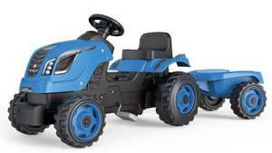 Tracteur à Pédales Enfant Smoby Farmer XL Bleu + Remorque - Siège Ajustable, Volant avec Klaxon, Capot Ouvrable (710129)
