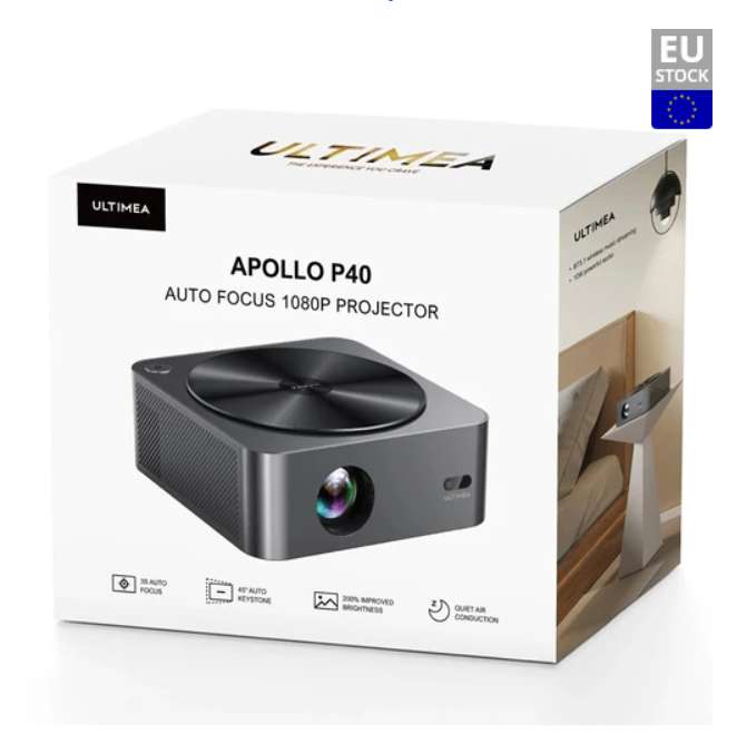Vidéoprojecteur Ultimea Apollo P40 (FHD 1080p, 700 ANSI, HDR10, WiFi) + Barre de son 2.1 Ultimea Nova S50 (Dolby Atmos, BassMX)- Entrepôt EU