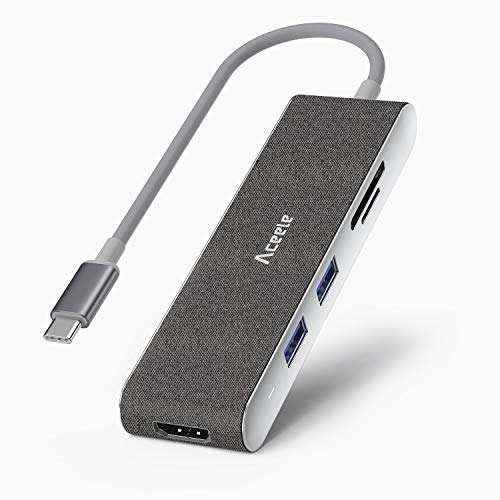 Hub USB CAceele 5 en 1 - USB Type C en tissu et aluminium vers adaptateur HDMI 4K, 2 USB 3.0, transfert SD/TF 5 Gbps (Vendeur Tiers)