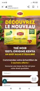 3 sachets de thé Lipton offerts (echantillon-lipton.fr)