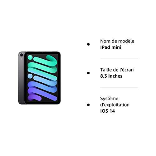 Tablette 8.3" Apple iPad Mini 2021 - 5G (Cellular), 256 Go, WiFi, gris sidéral (Reconditionné - Vendeur Tiers)