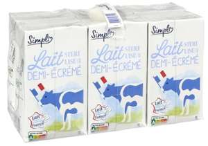 3 Packs de 6 briques de lait demi écrémé Simpl - 18x1L (via 5.52€ fidélité)