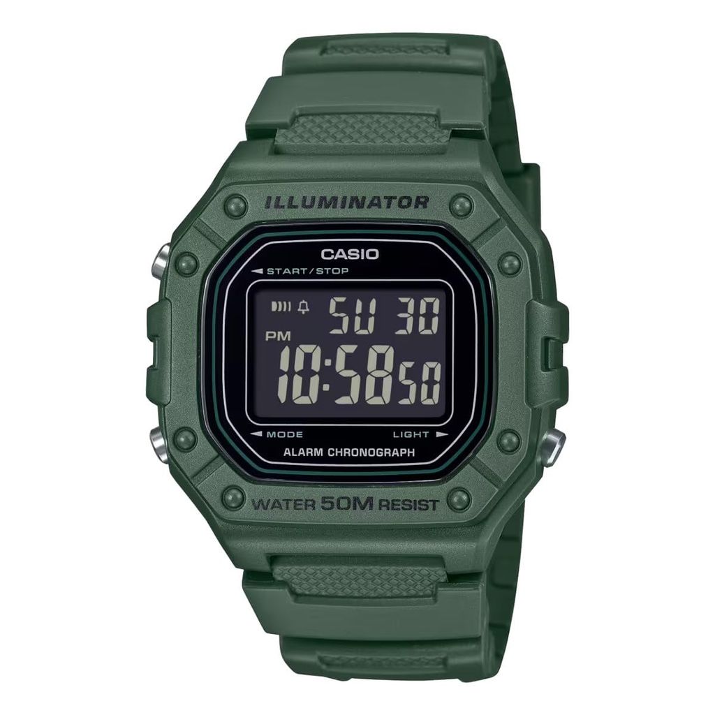 Montre Digitale Casio W-218H-3AVEF - Style G-Shock, Étanche 50m, Illuminator