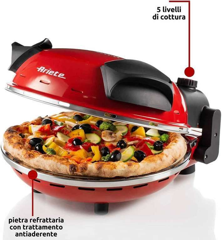 Four à pizza Ariete ARI-909 - 1200w, pierre refractaire, Rouge