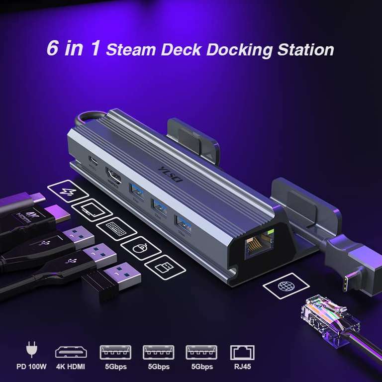 Station d'accueil pour Steam Deck YLSCI - Charge rapide 100W, HDMI 4k@60Hz, 3 Ports USB-A et 1 USB-C, Gigabit Ethernet (Via Coupon)