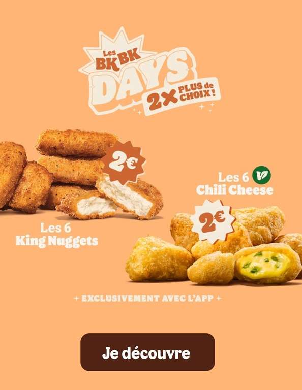 [BK BK Days] Sélection d'offres promotionnelles via l'application - Ex : Menu wrap Crousty Chèvre ou Chicken Louisiane en promotion
