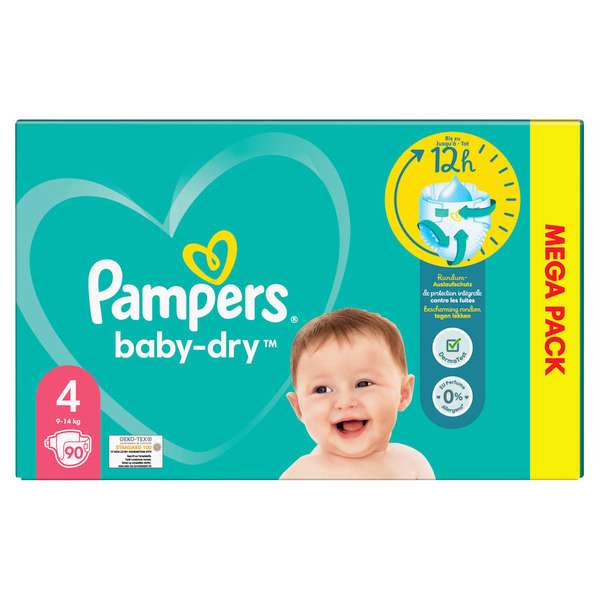 1 pack de couches Pampers Baby-dry acheté = le 2ème à -60% - Ex: Carton de 90 couches taille 4, baby-dry