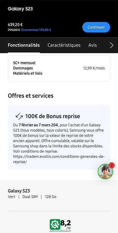 [Membres Samsung+ , The Corner, Boursorama, Macif] Samsung Galaxy S23 - 128 Go (via ODR 70€)