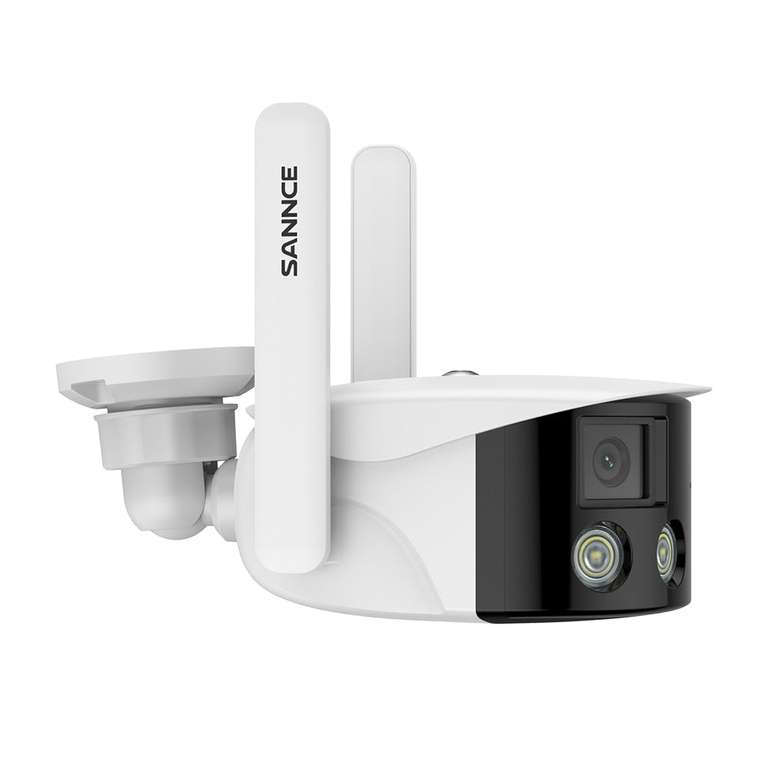 Caméra de sécurité extérieure panoramique WiFi SANNCE - Double objectif, 2K 4MP, 180°, Vision nocturne couleur, Compatible Alexa & Google