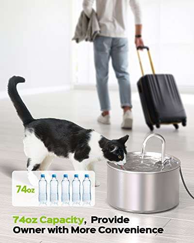 [Prime] Fontaine à eau pour chat Aoogitf - Acier inoxydable, 2.2 L (Via coupon - Vendeur tiers)