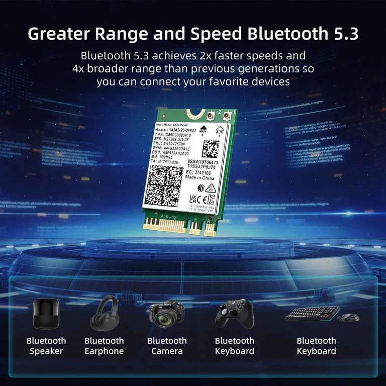 Carte Wifi 6E Intel AX210NGW M.2 NGFF - Bluetooth 5.3