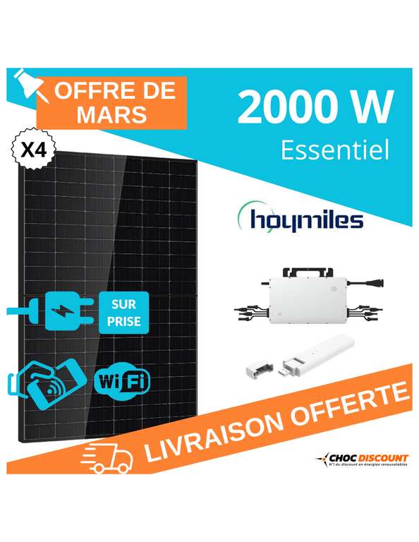 Kit solaire plug and play 2000W - 4 panneaux 500W + 1 micro-onduleur Hoymiles HMS2000 + DTU-WLite-S