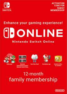 Abonnement de 12 mois au Nintendo Switch Online Family Europe & UK (dématérialisé)