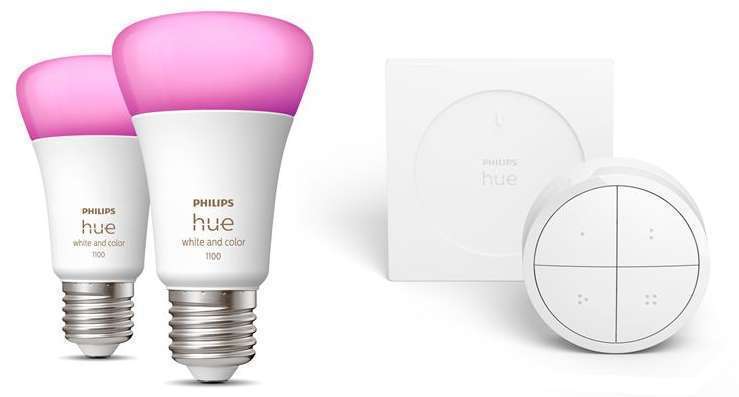 Pack Philips Hue : 2 Ampoules White & Color E27 + Lampe Go + Pont de  connexion + Télécommande (+ Pont supplémentaire offert) –