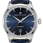 Montre Hamilton Jazzmaster Gent automatique cadran bleu bracelet cuir bleu - 40 mm (H32475640)