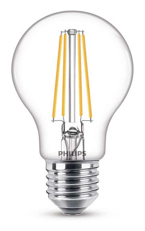 Pack de 6 ampoules Philips LED Standard E27 60W Transparent, Verre