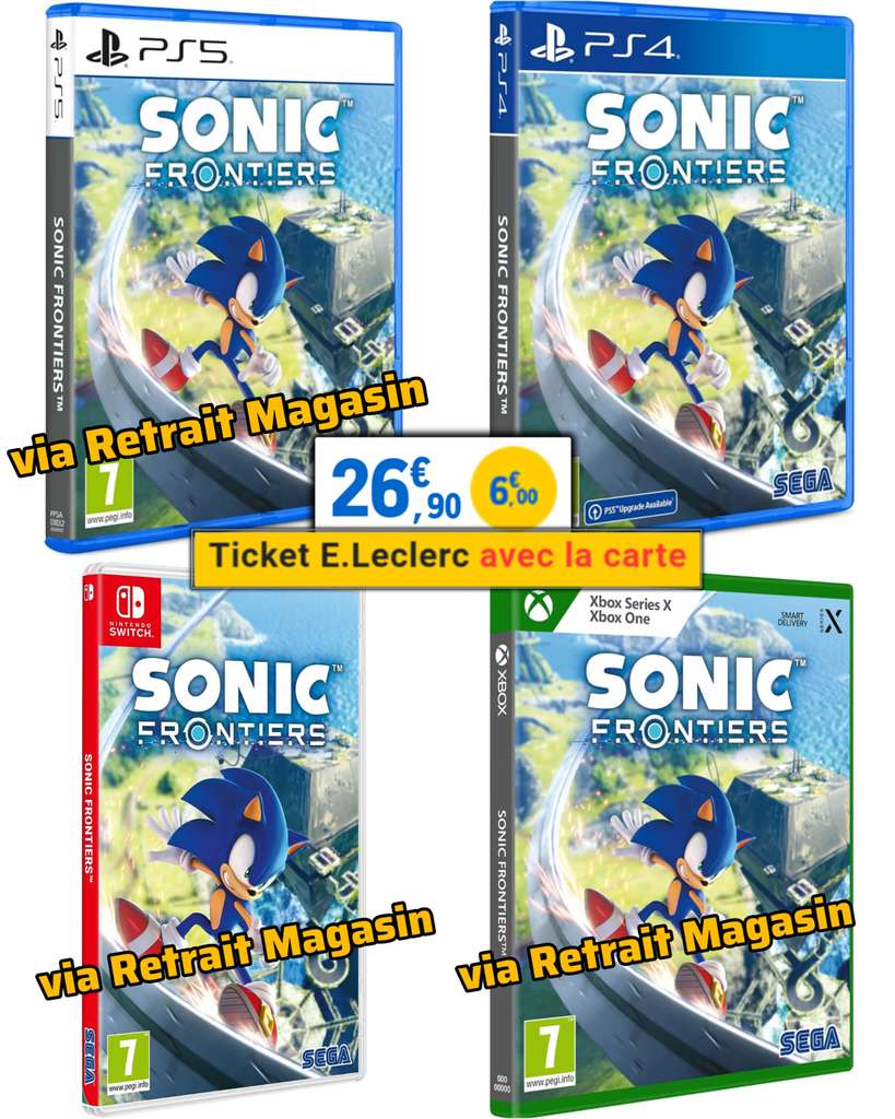 Sonic Frontiers sur PS4 (ou PS5, Nintendo Switch, Xbox Series X & Xbox One  via Retrait Magasin - Via 6€ sur Carte Fidélité) –