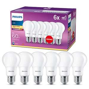 Lot de 6 Ampoules LED Philips Lighting E27, 8W équivalent 60W, Blanc Chaud 2700K, Dépolie