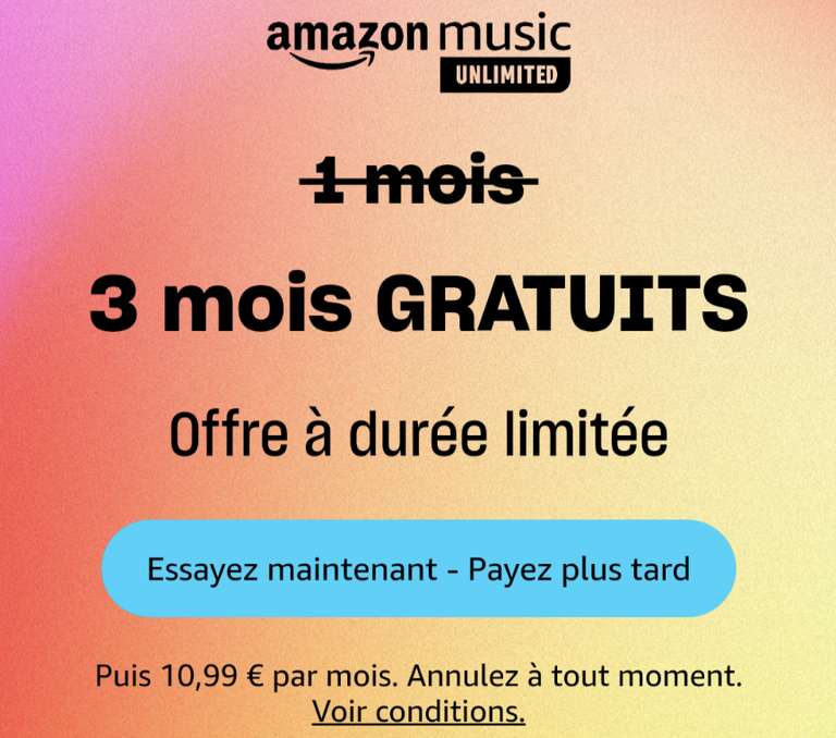 [Nouveaux Clients] 3 mois offerts à Amazon Music Unlimited (sans engagement)