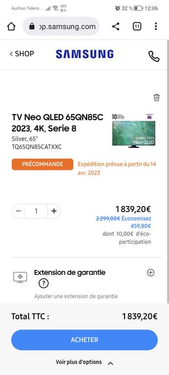 [Unidays /Boursorama] TV 65'' Samsung 2023 neoqled TQ65QN85CAT - 4k UHD, 120Hz (Via ODR de 600€)