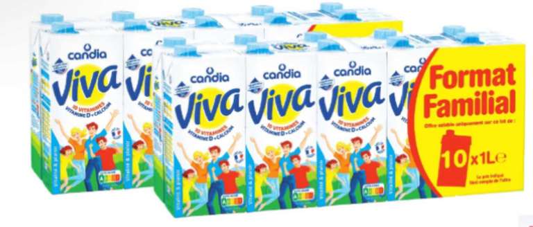 Lot de 2 packs de lait Candia Viva - 2 x 10L