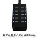 Chargeur USB Sabrent AX-TPCS - 60W, 10 Ports (2.4A par port, Max 12A) - Vendeur tiers