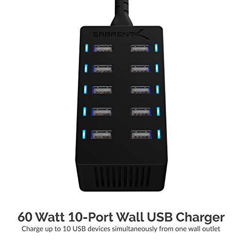 Chargeur USB Sabrent AX-TPCS - 60W, 10 Ports (2.4A par port, Max 12A) - Vendeur tiers